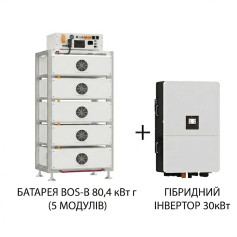 Industrial energy independence system: 30 kW hybrid inverter + BOS-B 80.4 kWh battery complex